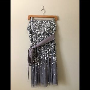 Alexia Admor Silver Sequin Gray Strapless Dress
